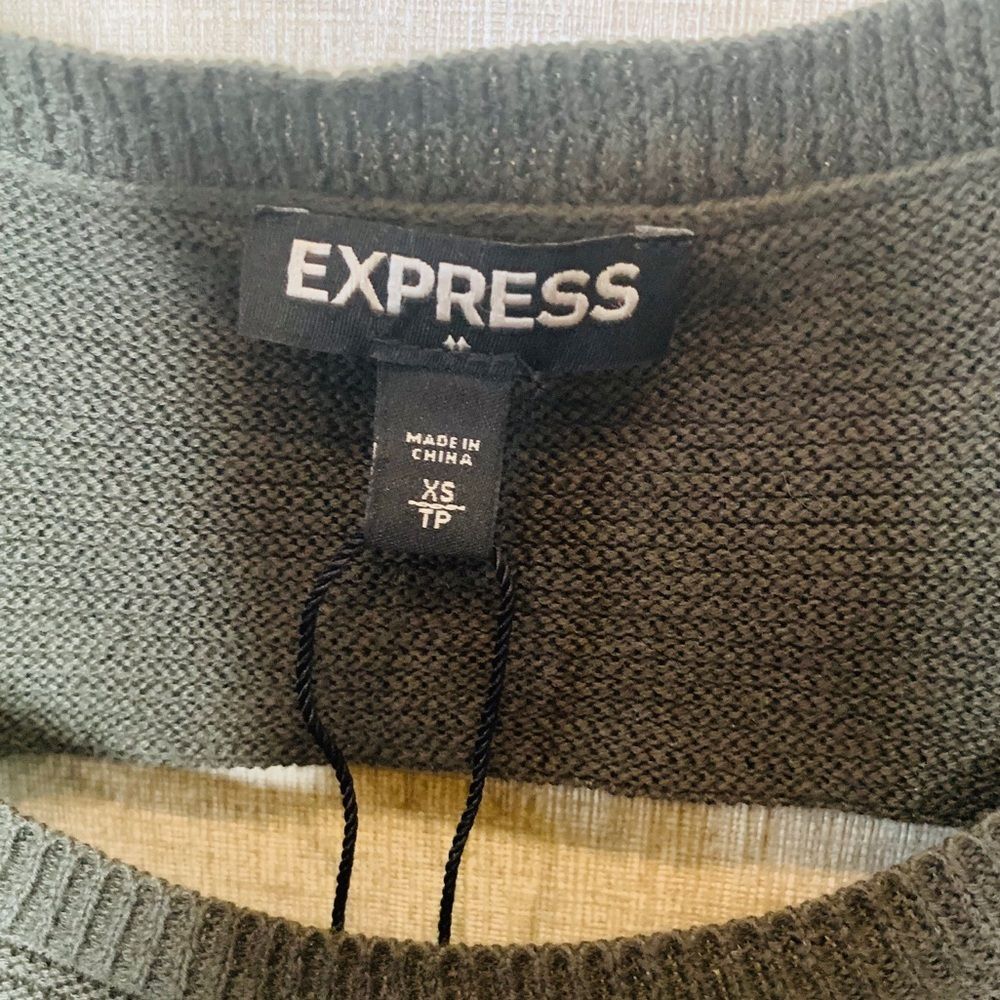 Vintage Express Grunge Sweater Dress XS Olive Green Distressed Back Bodycon Knit - Picture 7 of 9